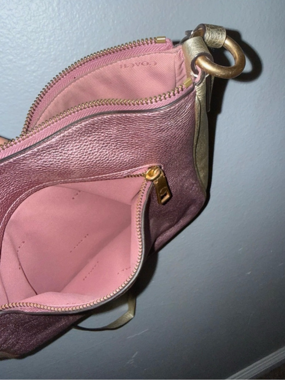 COACH Metallic Color Block Leather Chaise Pink Crossbody Bag - Picture 6 of 6